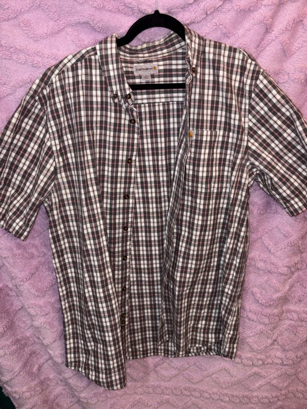Carhartt Brown and White Plaid Short-Sleeve Button-Down Shirt
